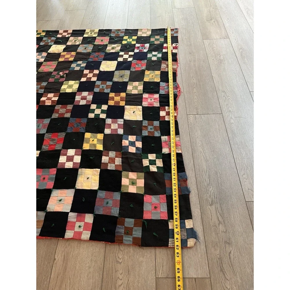Vintage Hand Stitched Tied Nine Patch Quilt 86